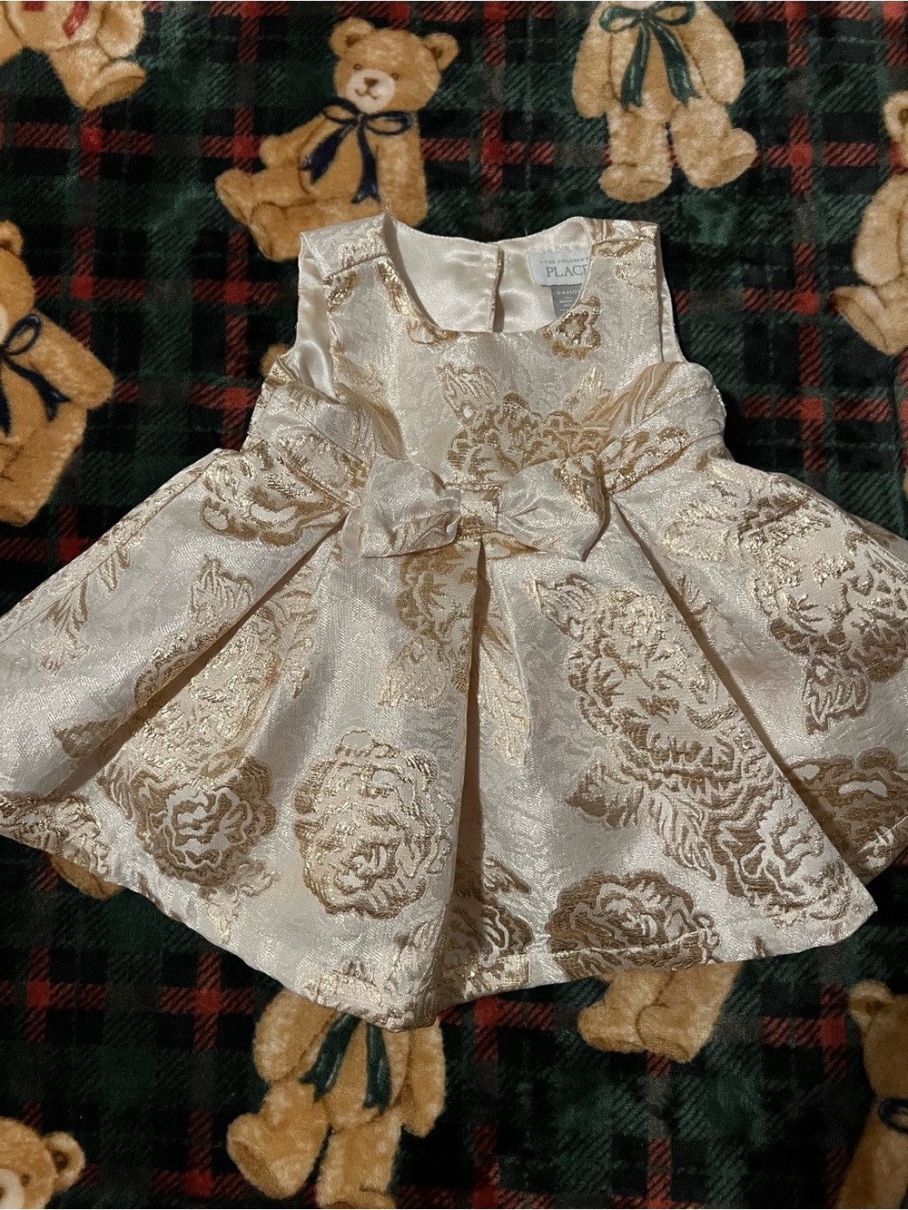 The Children's Place Ivory and Gold Floral Jacquard Dress